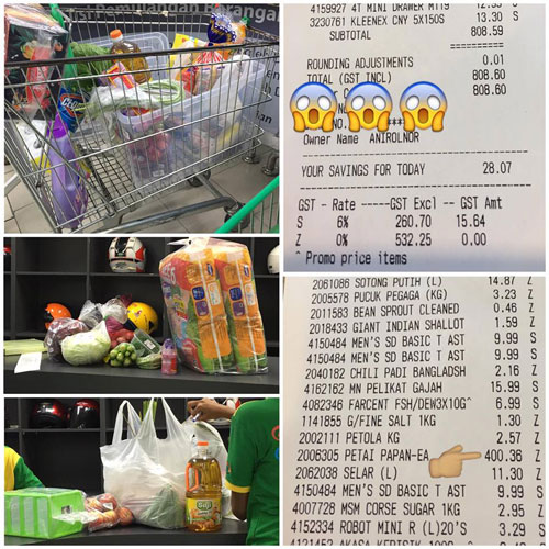 賬單顯示阿妮絲購買的都是蔬果和廚房用品，唯獨臭豆出現400令吉36仙天價，重點是她根本沒買臭豆。 