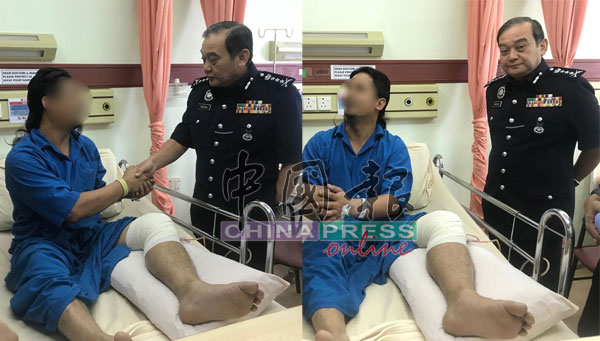 马玆兰(右起)到医院探访歼匪受伤的重案组警员。