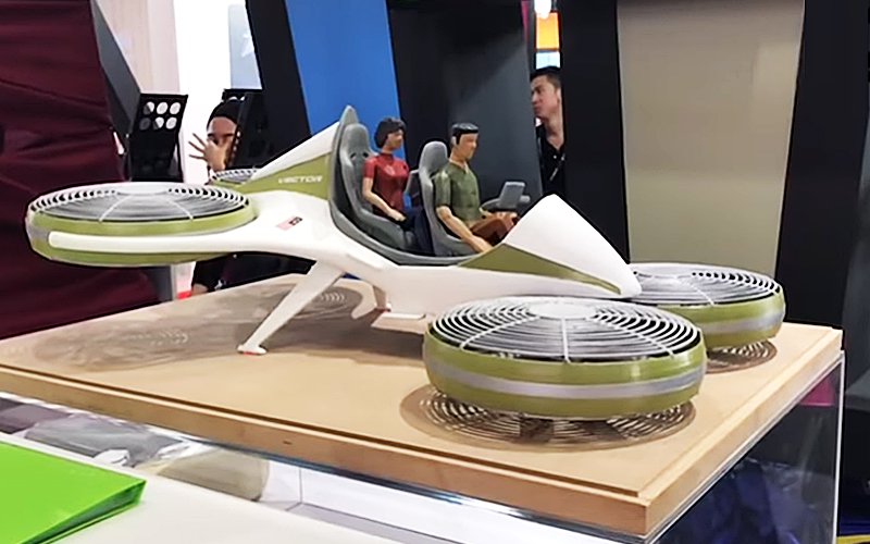 飞行交通工具模型Vector模型，是以无人机概念做设计，可载客、载货及做监视用途，原型机预计今年6月完成。