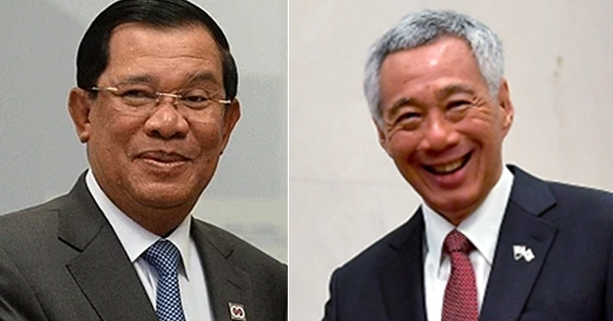 柬埔寨首相洪森（左）、新加坡总理李显龙（右）。