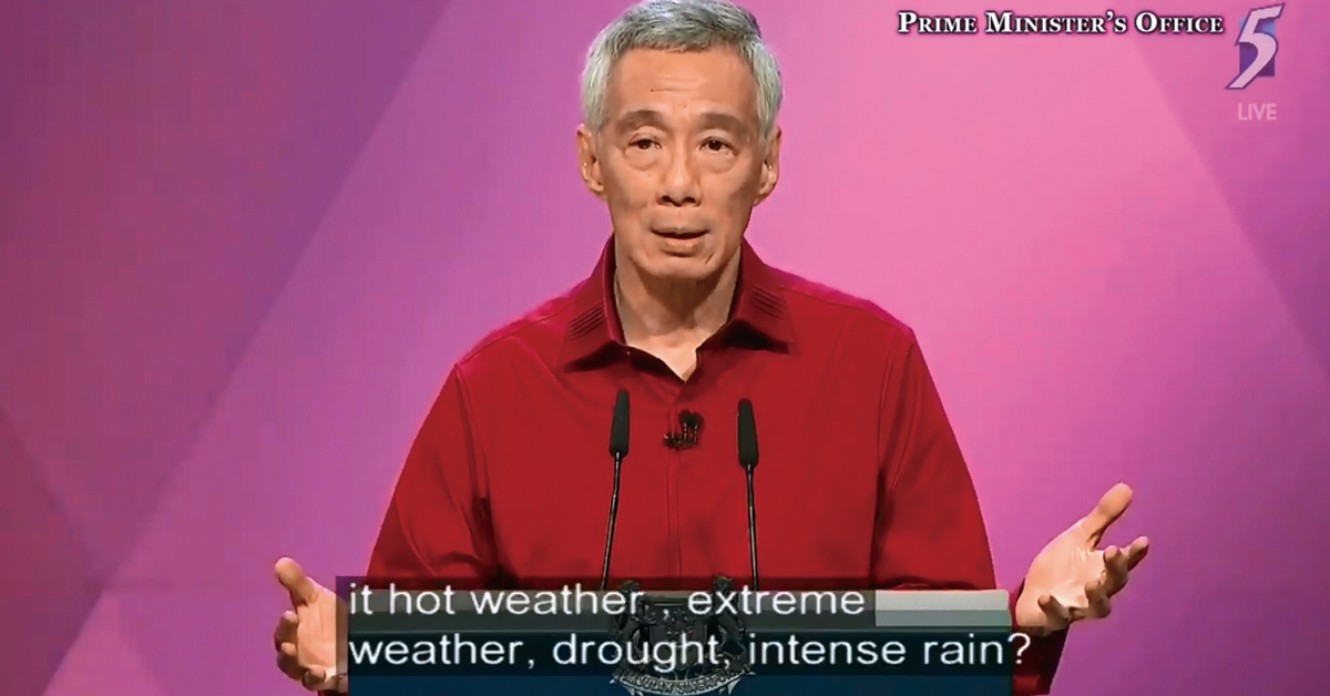 李显龙在致辞时说要与全球气候暖化有效对抗，新加坡国人就必须要先明白气候变化、减轻气候变化的影响和适应气候变化。（视频截图）