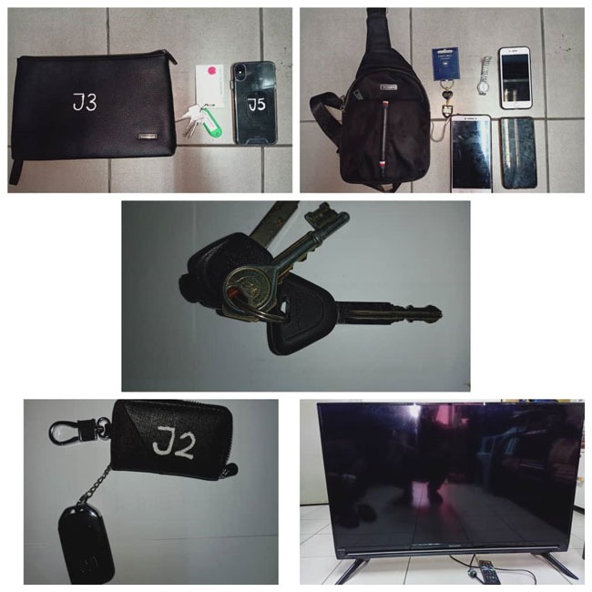 5名爆窃匪落网，警方也起获电视、手机、钥匙等贼赃。