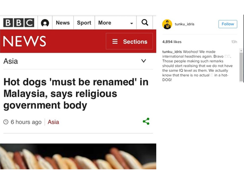 柔佛二王子天猛公東姑依德利斯在Instagram貼文，感謝某些人讓我國再次登上國際頭條。