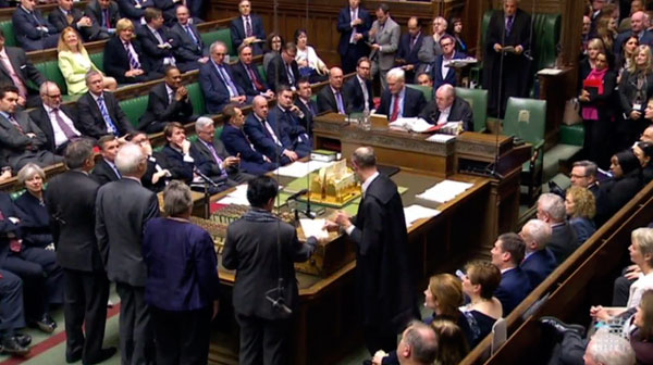 英國下議院通過脫歐法案。（美聯社）