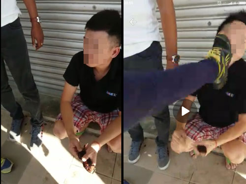 青年嫌犯當場被公眾逮獲。（右圖）其中1名相信是印裔的民眾一腳踢向嫌犯右腳。