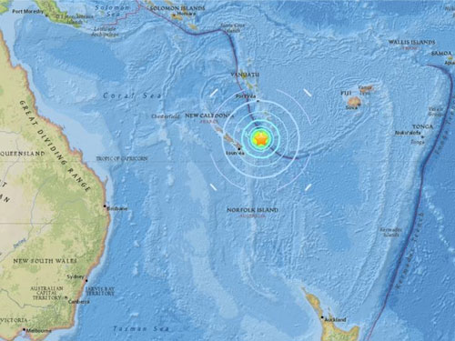 南太平洋新喀里多尼亞島附近發生規模7.3地震，後下修為7.0。（圖取自USGS網站 earthquake.usgs.gov） 