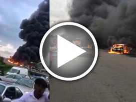 太恐怖！尼日利亞油槽車爆炸　逾50車陷火海9死