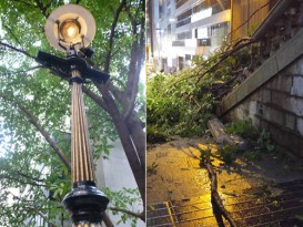 不堪“山竹”吹袭 香港仅存煤气灯倒下