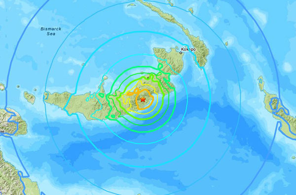 巴布亚新几内亚于大马时间周四清晨5时发生规模7级地震。图：美国地质勘探局网网站 