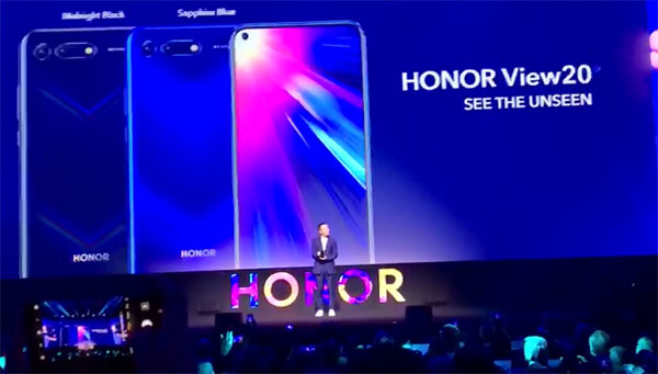 赵明周二在法国推介荣耀HONOR View 20新款手机。