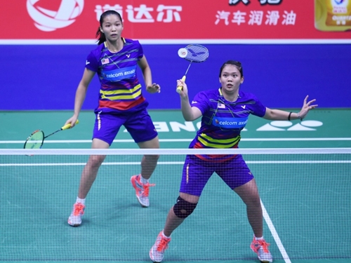 邹美君（左）与李明晏止步2019年印尼羽球大师赛女双16强。（档案照）