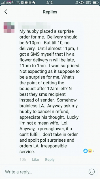 多名顾客在花店面子书留言，他们一早就订花，鲜花却迟迟没收到。（取自面子书）