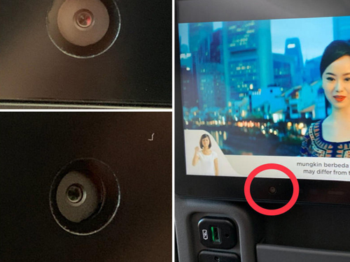 一些新航乘客发现机舱娱乐系统安装了嵌入式摄像机后，将照片上载到社交媒体。 （Twitter/Vitaly Kamluk）