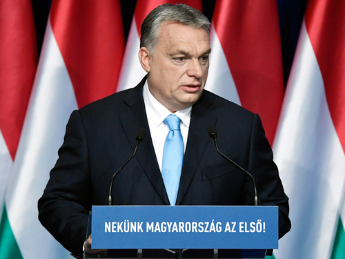 匈牙利总理欧尔班周日在布达佩斯发表国情咨文。（欧新社）
