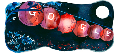 谷歌首页的“谷歌涂鸦”换成庆元宵的红灯笼。