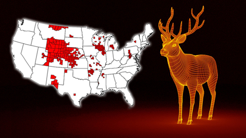 “僵尸鹿”疾病正在全美扩散中，红色标志显示已沦陷州属。