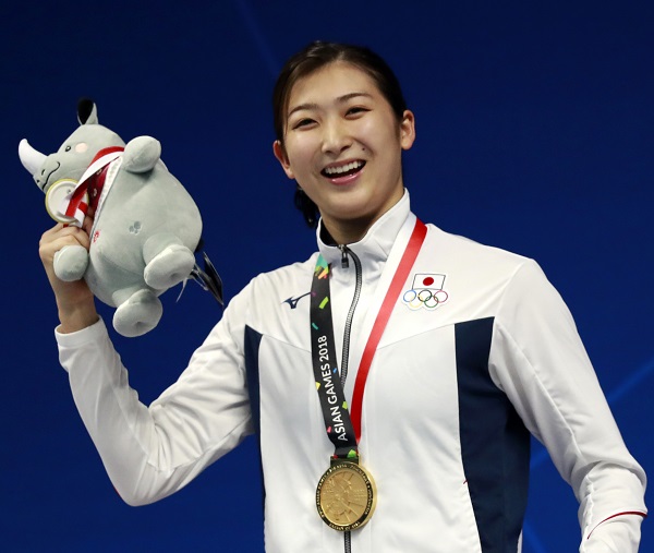 日本游泳天后池江璃花子在耶加达亚运会上，勇夺6枚金牌。（美联社）