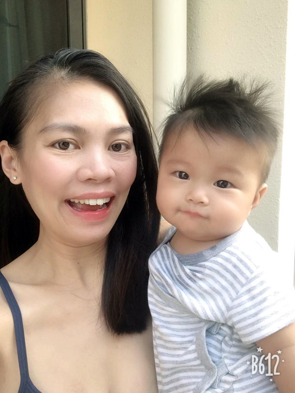 潘紫盈和如今已6个月大的小儿子张恩睿。（受访者提供）