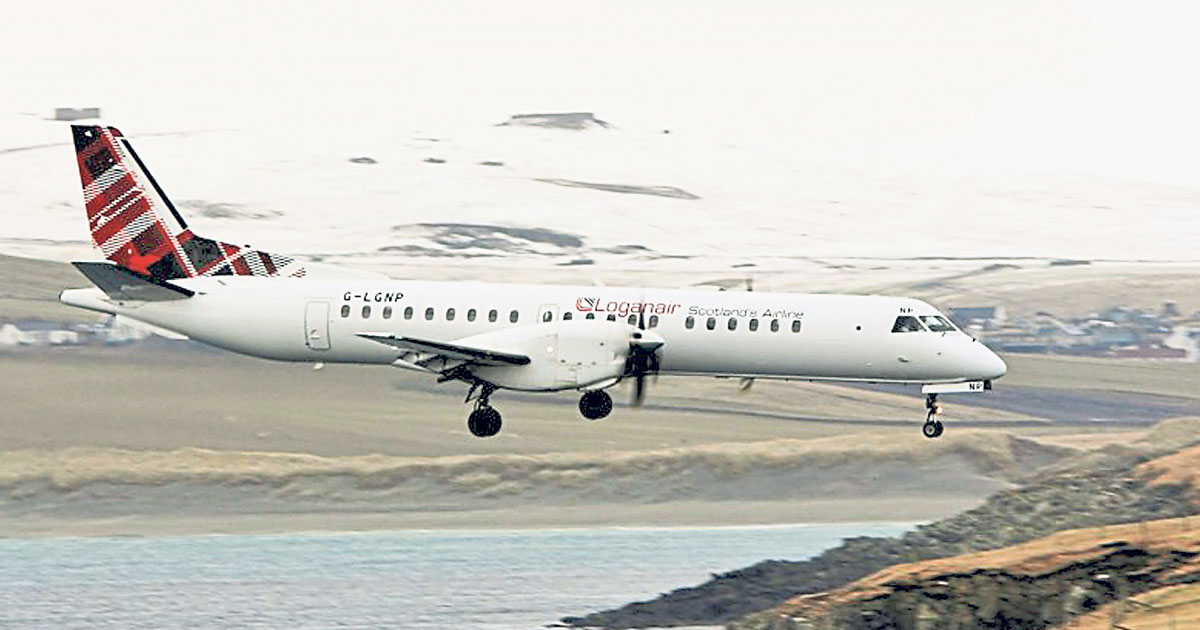 苏格兰洛根航空在奥克尼群岛营运的航班，是全球最短的定期航线。(面子书)