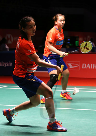 邹美君（左）与李明晏追击泰国组合，向半决赛放起冲击。