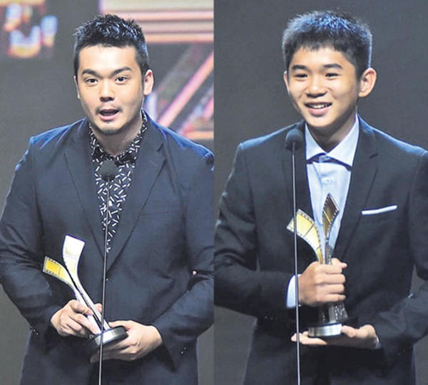 庄仲维（左）以《光》赢得“最具潜质男演员”奖；而在电影《LEE CHONG WEI》中扮演少年版李宗伟的黄炜杰则获得“最佳儿童演员”奖。