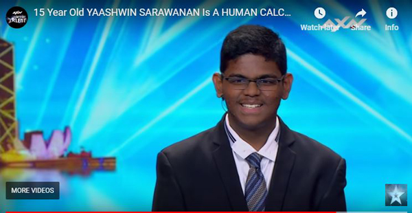 雅斯文沙拉瓦南在《亚洲达人秀》节目中，非常的自信的自称为“人类计算机”。