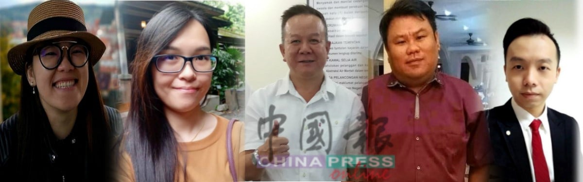 曾汇芝（左起）、陆袺夤、植春友、彭毓维及刘佳駺是行动党推荐的新村发展官。 　