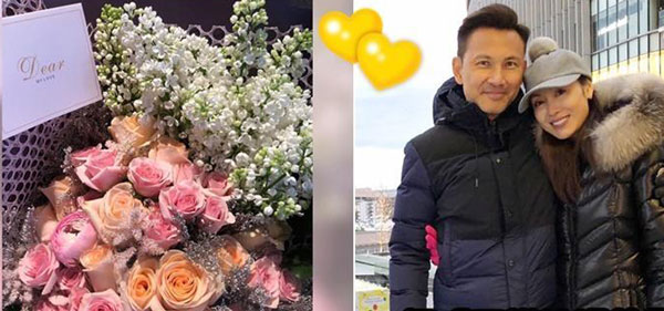 林文龙送了一大束花给太太郭可盈，庆祝结婚15周年。