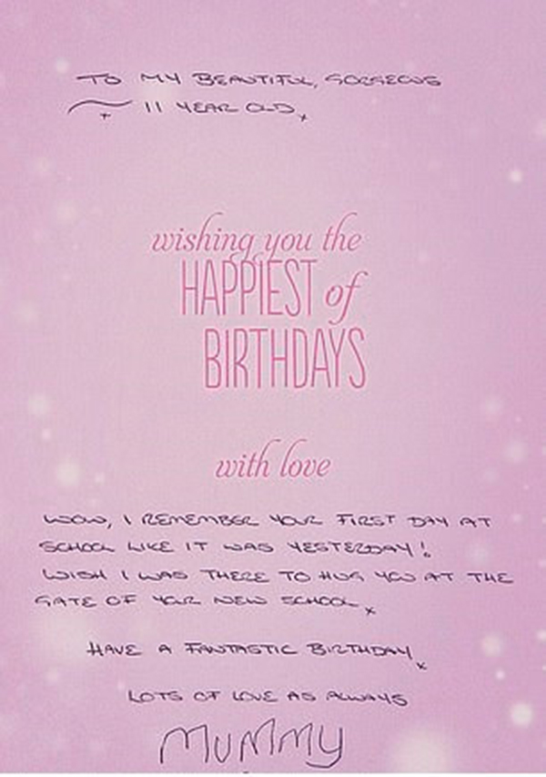 莉娜寫給女兒的生日卡。