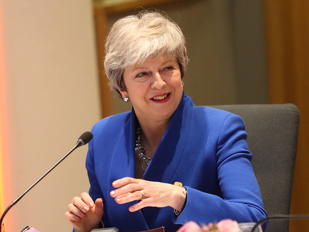 英国首相特丽莎梅10日出席欧盟领导人峰会。（法新社）