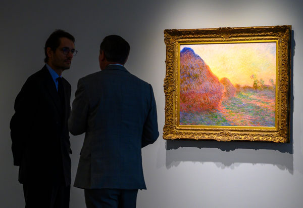 莫奈《干草堆》系列之一的这幅油画，14日在纽约拍卖，以天价4.62亿令吉成交。（法新社）