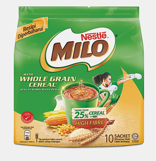 MILO with Whole Grain Cereal提供人体每日所需的营养。