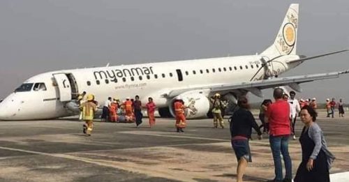 缅客机起落架故障 紧急着陆机头触地 无伤亡