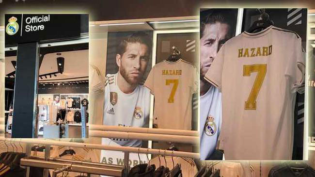 皇马旗舰店经有哈扎德的7号球衣出售。