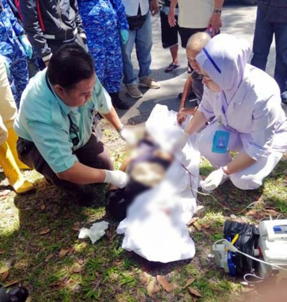 遭罗厘车轮辗过男学院生，被医务人员证实已无生命迹象。