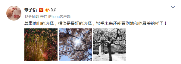 章子怡在社交平台上贴图配文，疑似针对双宋离婚一事发言。