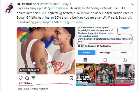 法都峇里在推特上要求大马H&M回应支持性少数群体一事。（截自法都峇里推特）