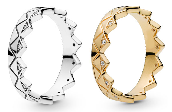 宛如皇冠般设计的指环，分别具有金、银两色，各有美态。