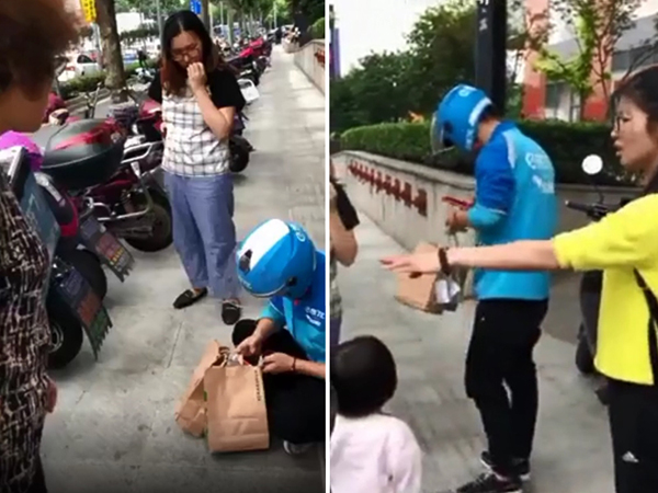 上海一名年轻的外卖员，在送餐途中被人偷走外卖，于是难过地坐在路边哭泣。