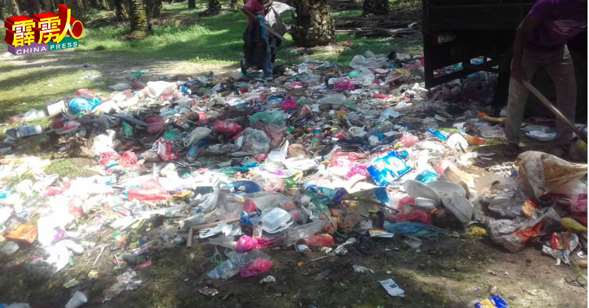 不负责任的私人收集垃圾承包商，将垃圾丢在爱大华太阳花园后油棕园内。