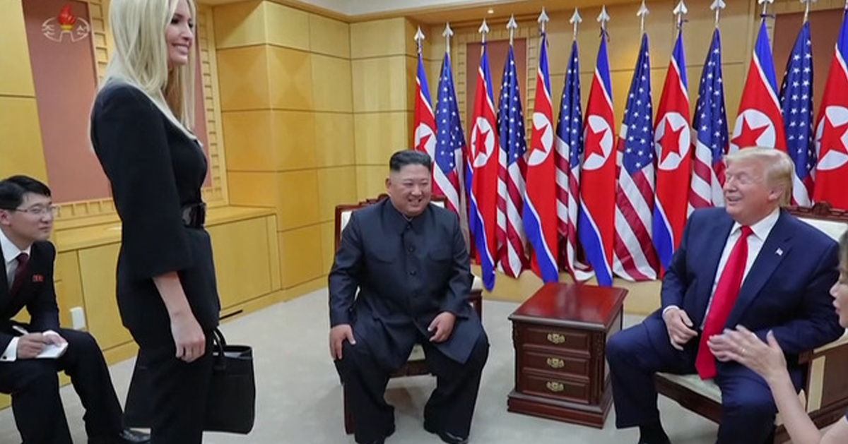 朝鲜朝中社公布“特金三会”画面，美国第一千金（左）首度和金正恩同框。