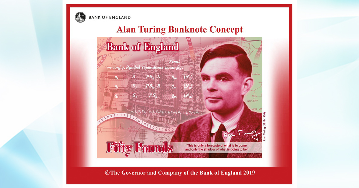 新版50元英镑钞票将是塑胶材质，并印有二战解密英雄图灵的肖像。