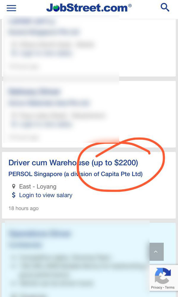 求职网站Jobstreet.com显示新加坡送餐月的底薪可达2200新币（6656令吉）。（图：取自网络）