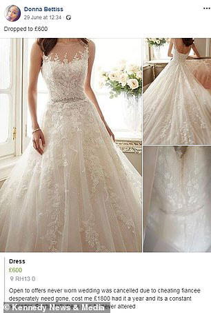 贝蒂斯在网上放售的结婚礼服。
