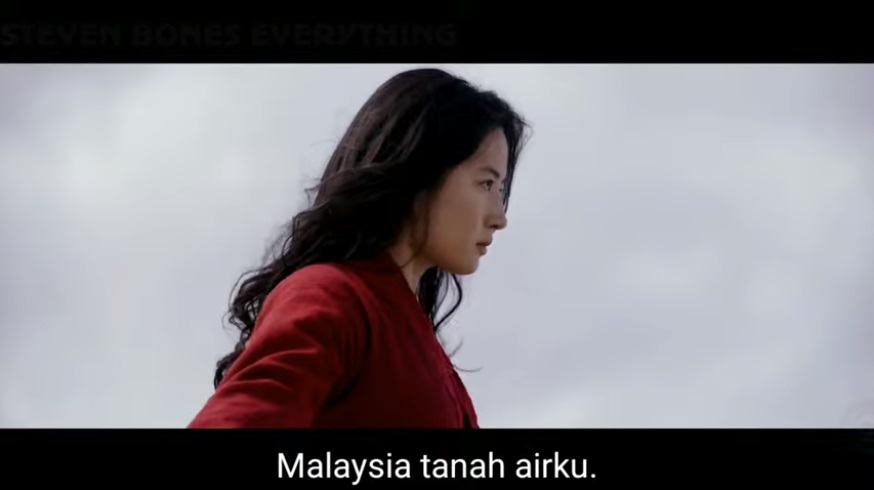 中国女性刘亦菲饰演的花木兰在影片中绝然笃定的眼神，配合配音员浑厚笃定的声音诉说：“因为马来西亚是我的国土”，瞬间让许多网友感动飙泪。