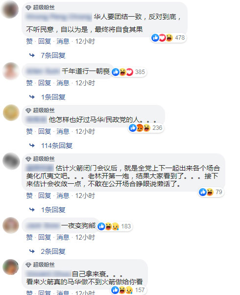 许多网民在《中国报》面子书刊登林吉祥被嘘的新闻帖子下，留言抨击林吉祥及行动党。