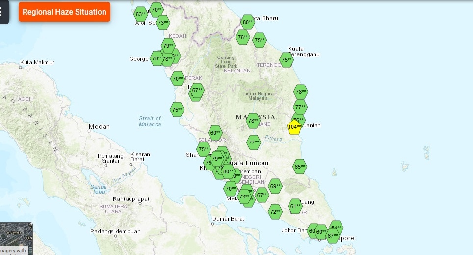 马来西亚空气污染管理系统指数显示关丹是唯一空气污染指数破百点的地点。