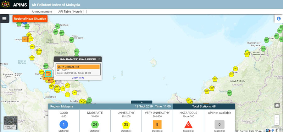 截至上午11时，首都峇都慕达空气指数已上升至203点，达非常不健康水平。