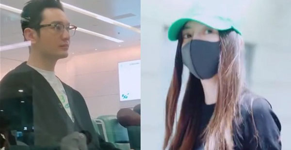 黄晓明（左）与妻子Angelababy前天从上海飞北京，却前后脚进机场、也搭不同飞机，引发讨论。