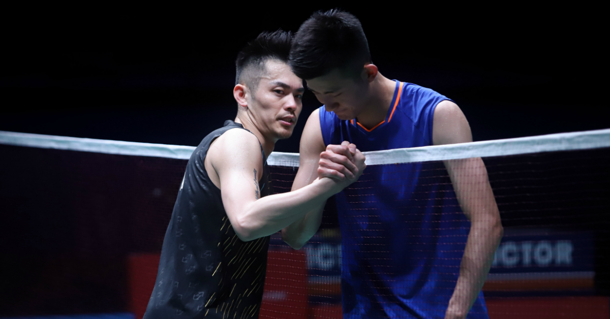 中国2名奥运金牌林丹（左）和谌龙，将在法国羽球公开赛男单16强上演阋墙战。（法新社档案照）